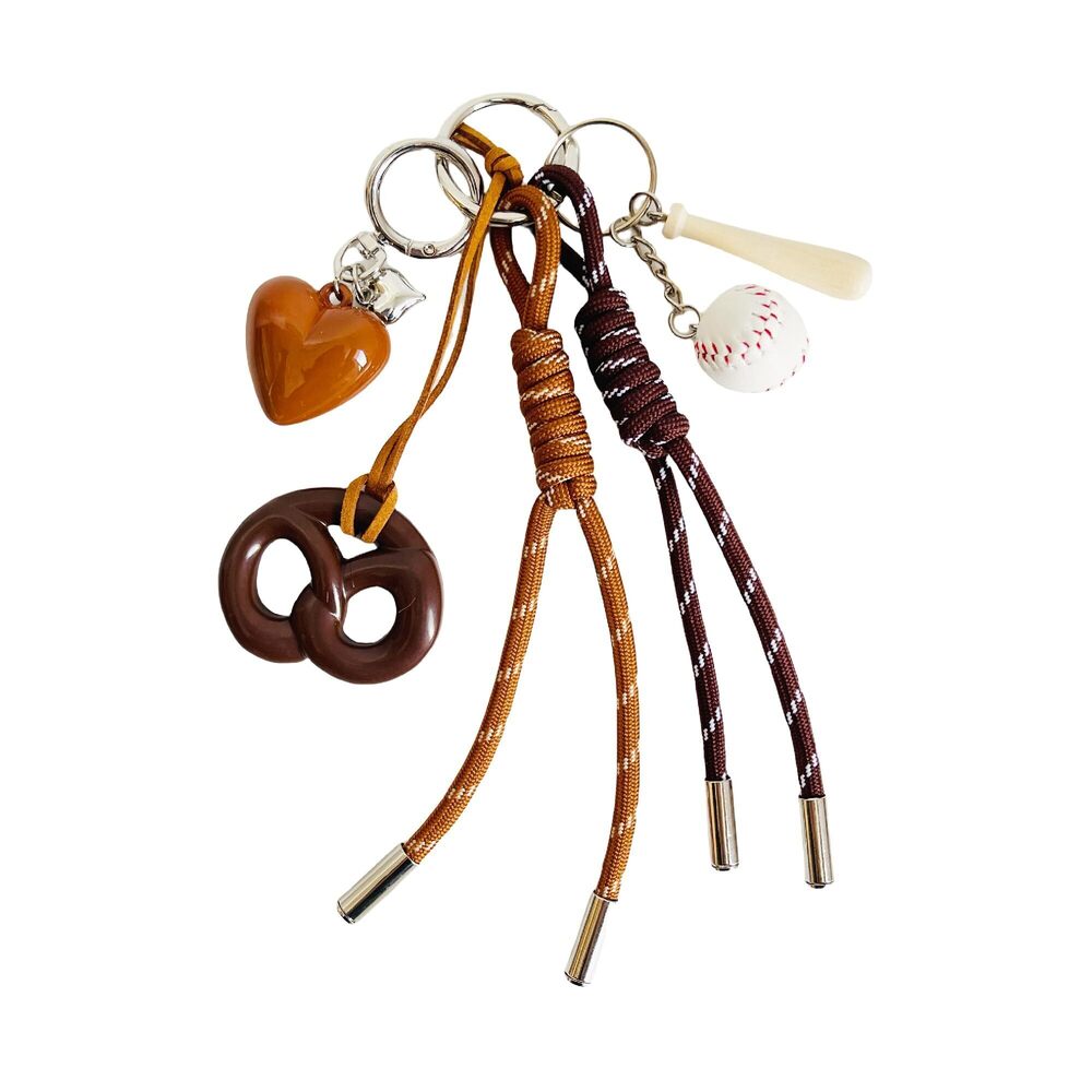 3853 Cute Baseball Heart Rope Braided Keychain Bag Charms for Handbag Purse